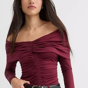 LOFT Burgundy Off-Shoulder Blouse